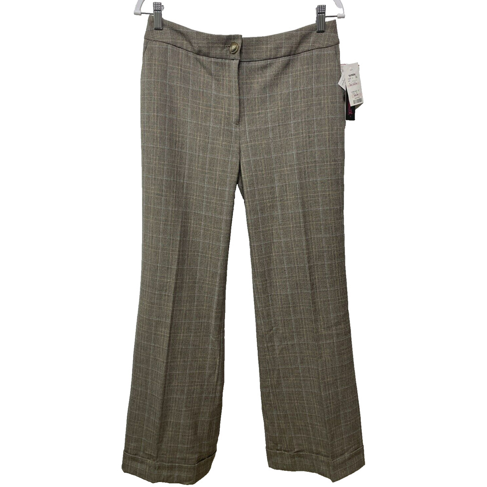 Willi Smith Vtg Y2K Brown Window Pane Plaid Slacks Pants Wide Leg Womens 10 NWT